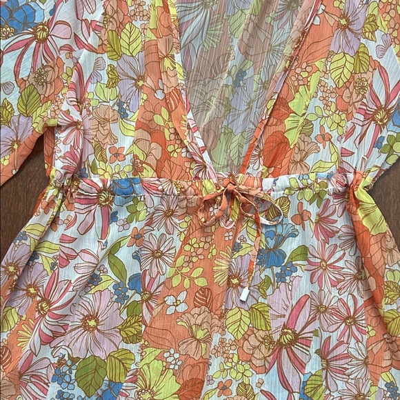 Sanctuary Multicolor Floral Bathing Suit Coverup, Size Medium - Picture 3 of 9